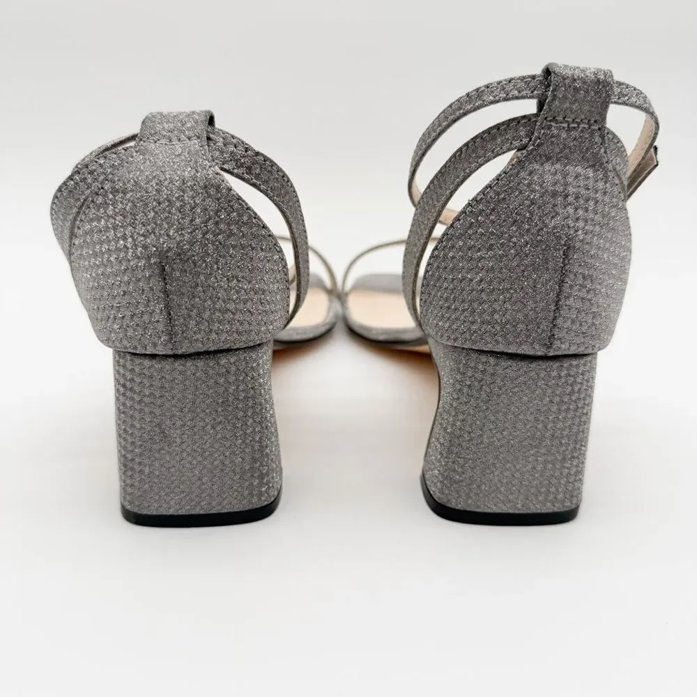 Touch Ups Lilibet Ankle Strap Dress Heeled Sandals Open Toe Silver 8.5 Wide NEW